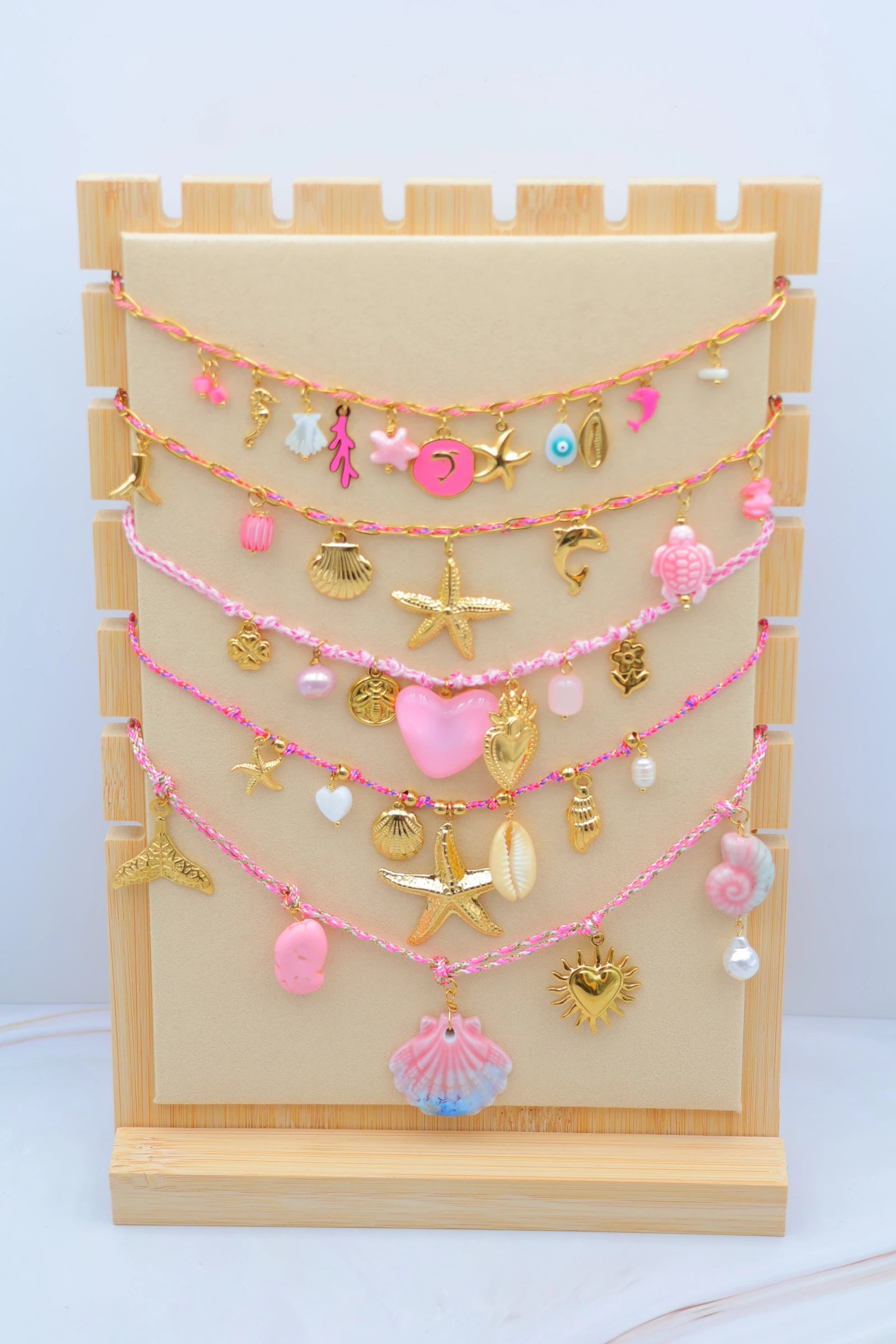 Lot de 5 colliers en acier inoxydable avec présentoir - ROSE