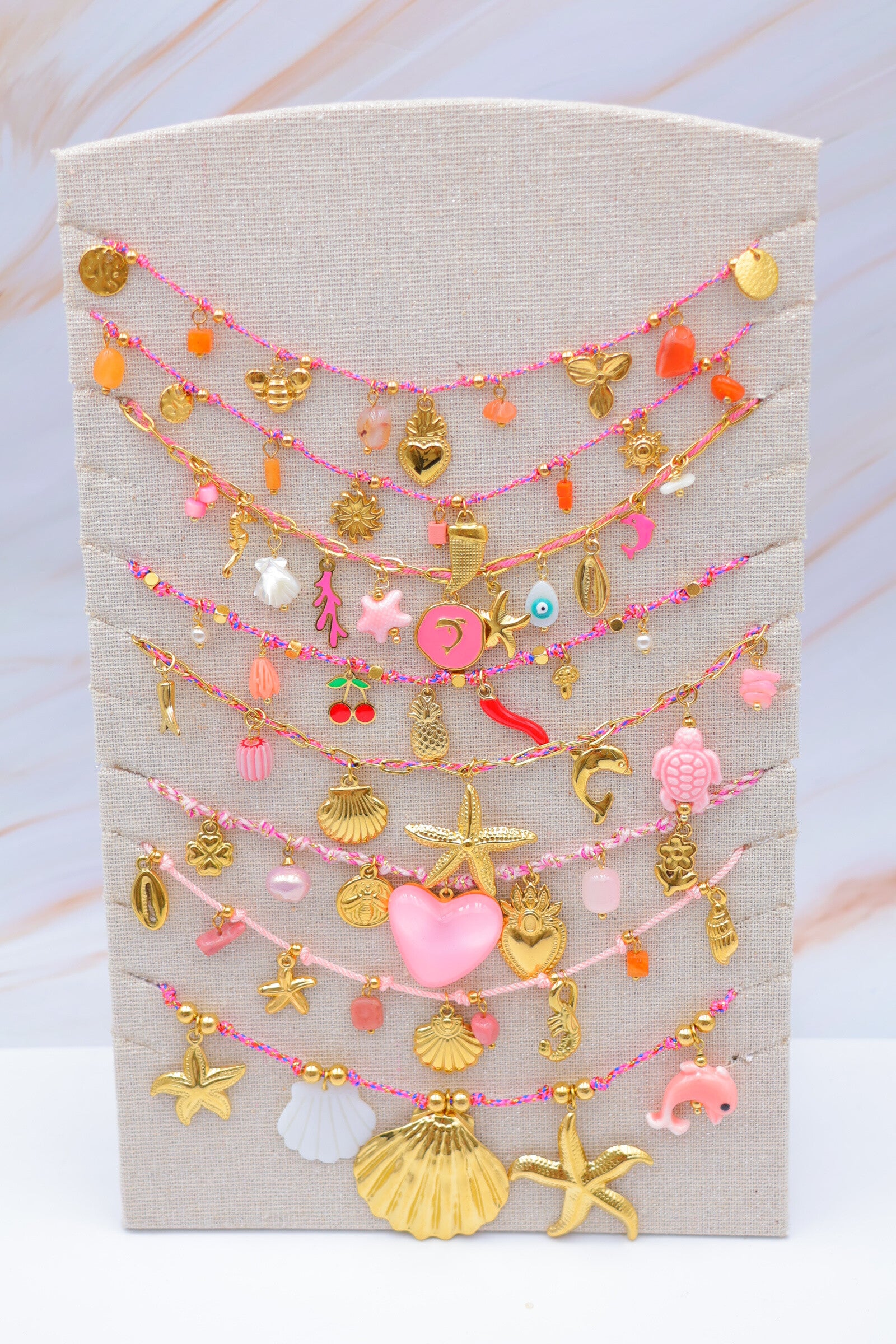 Lot de 8 colliers en acier inoxydable avec présentoir - ROSE