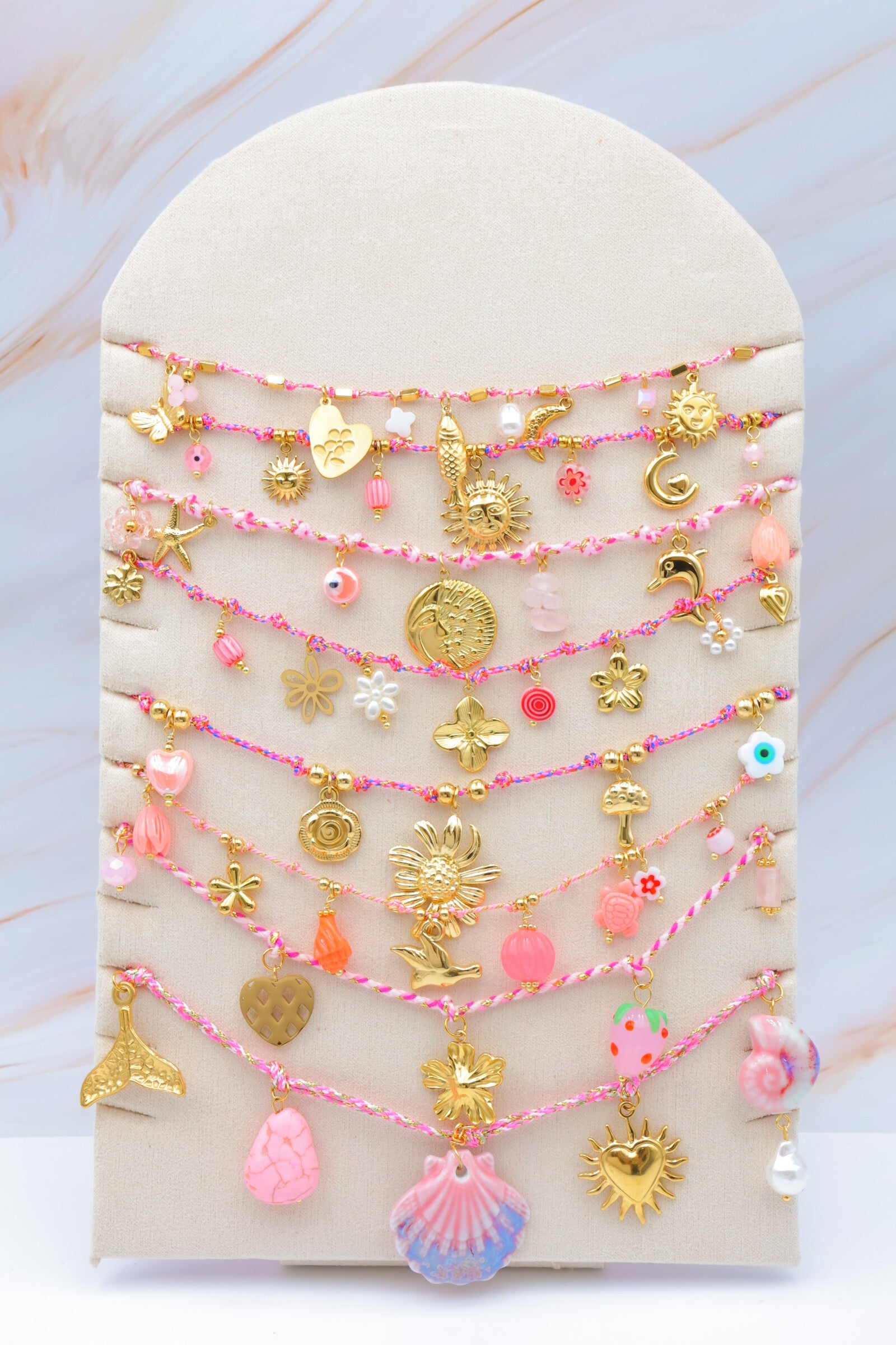 Lot de 8 colliers en acier inoxydable avec présentoir - ROSE