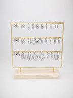 Lot de 15 boucles d'oreilles en acier inoxydable avec présentoir - ARGENT