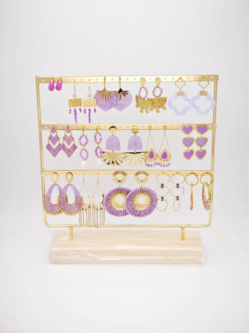 Lot de 15 boucles d'oreilles en acier inoxydable avec présentoir - VIOLET