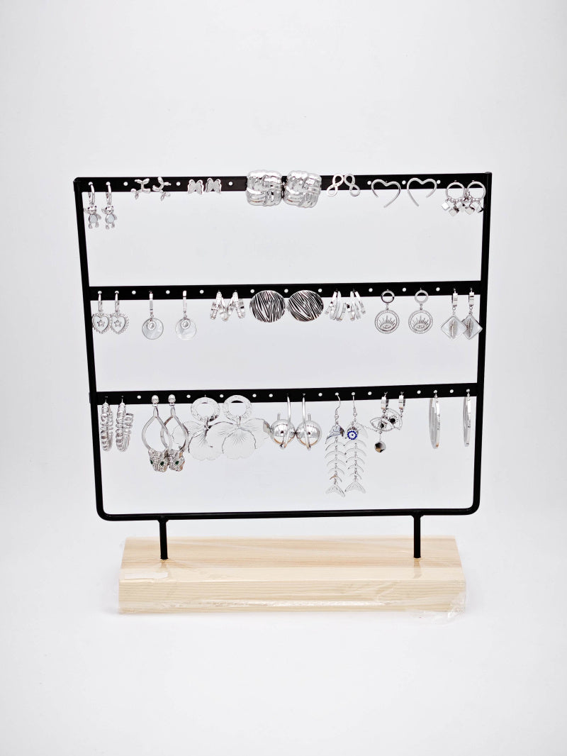 Lot de 15 boucles d'oreilles en acier inoxydable avec présentoir - ARGENT