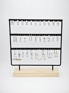 Lot de 15 boucles d'oreilles en acier inoxydable avec présentoir - ARGENT