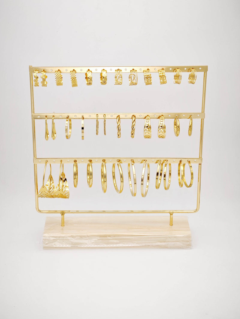 Lot de 15 boucles d'oreilles en acier inoxydable avec présentoir - DORÉ