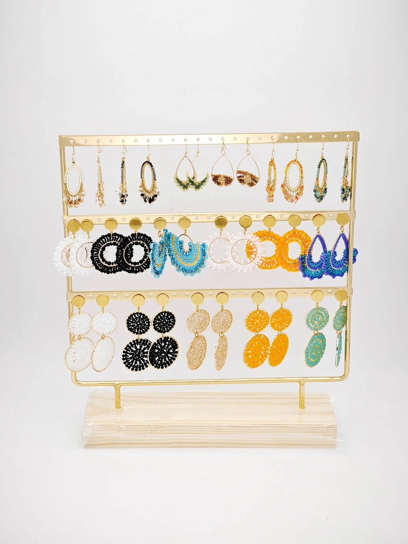 Lot de 15 boucles d'oreilles en acier inoxydable avec présentoir - MULTICOLORE