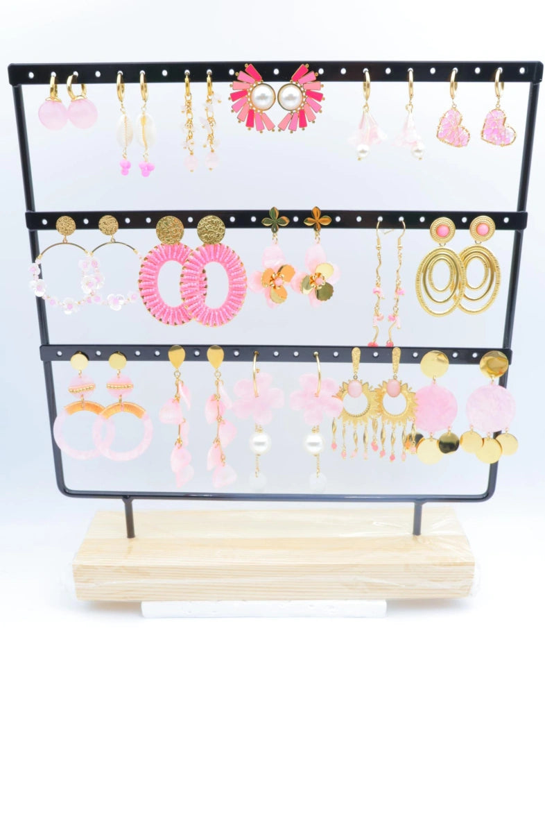 Lot de 16 boucles d'oreilles en acier inoxydable avec présentoir - ROSE