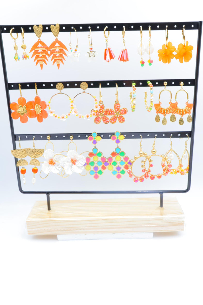 Lot de 16 boucles d'oreilles en acier inoxydable avec présentoir - ORANGE