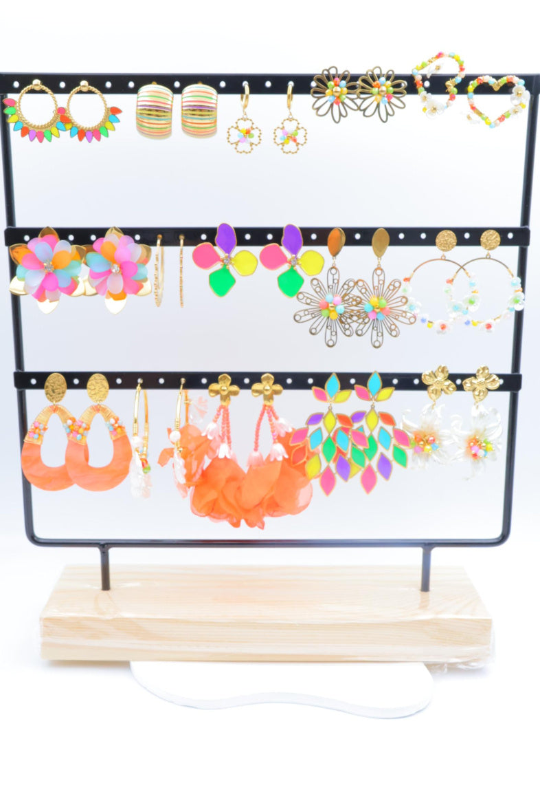 Lot de 15 boucles d'oreilles en acier inoxydable avec présentoir - MULTICOLORE