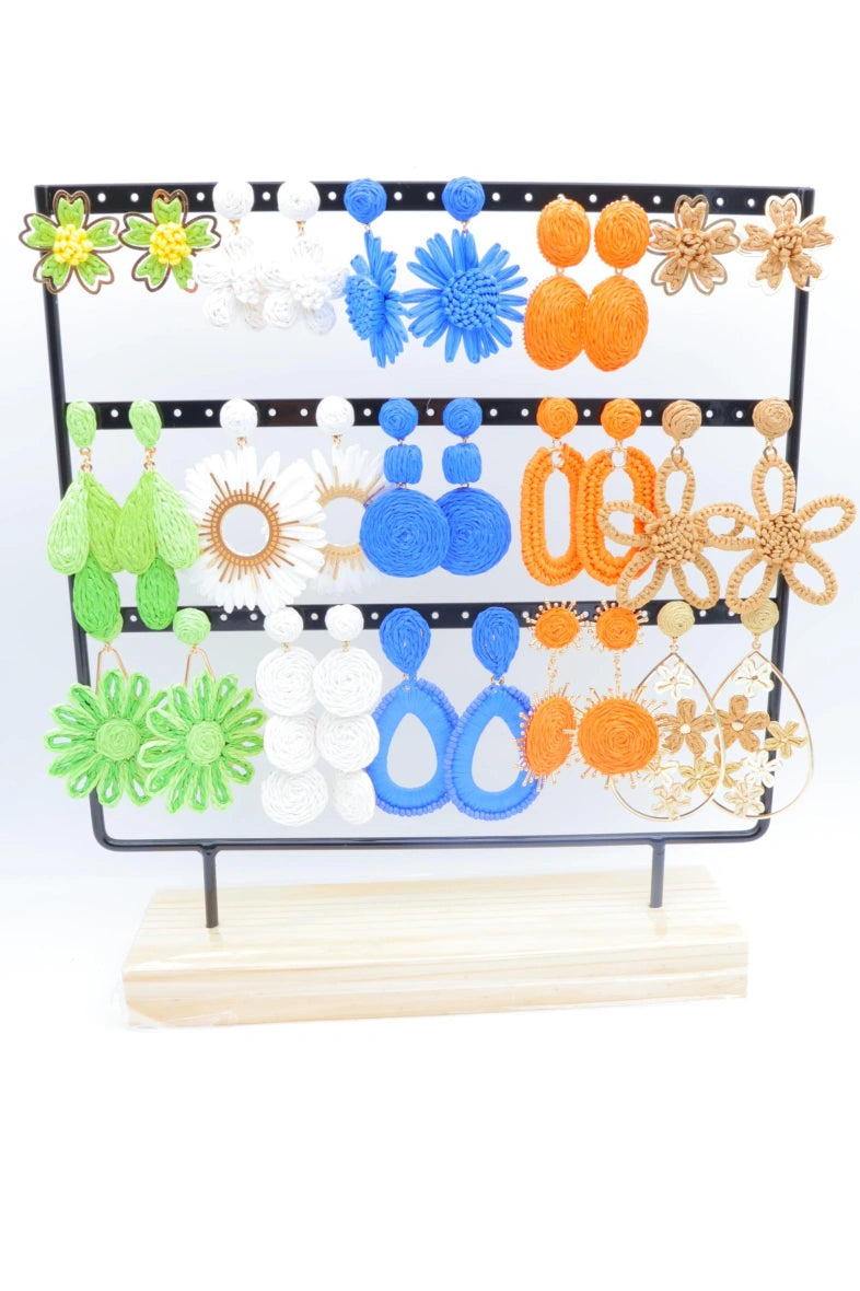 Lot de 15 boucles d'oreilles en wax avec présentoir - MULTICOLORE