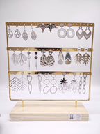Lot de 15 boucles d'oreilles en acier inoxydable avec présentoir - ARGENT