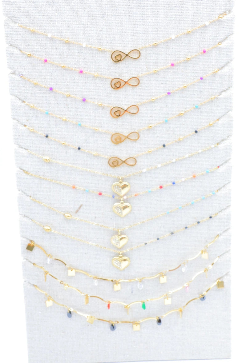 Lot de 12 colliers en acier inoxydable avec présentoir - MULTICOLORE