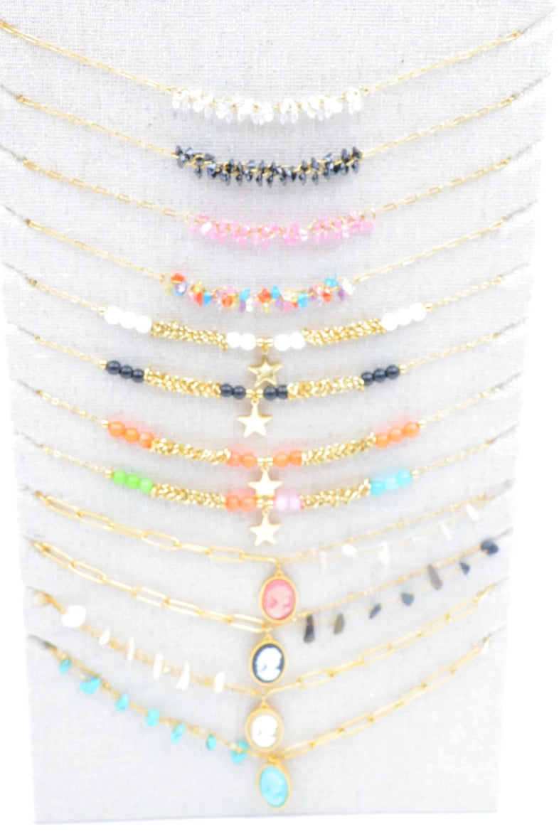 Lot de 12 colliers en acier inoxydable avec présentoir - MULTICOLORE