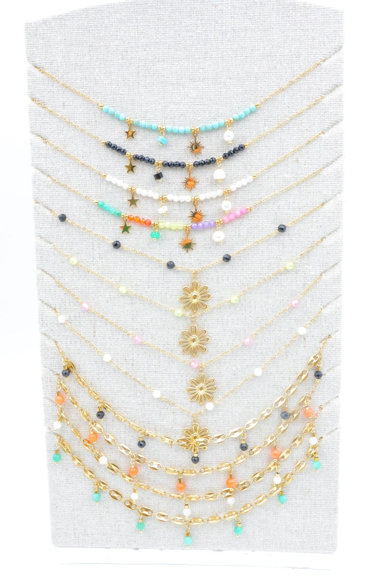 Lot de 12 colliers en acier inoxydable avec présentoir - MULTICOLORE