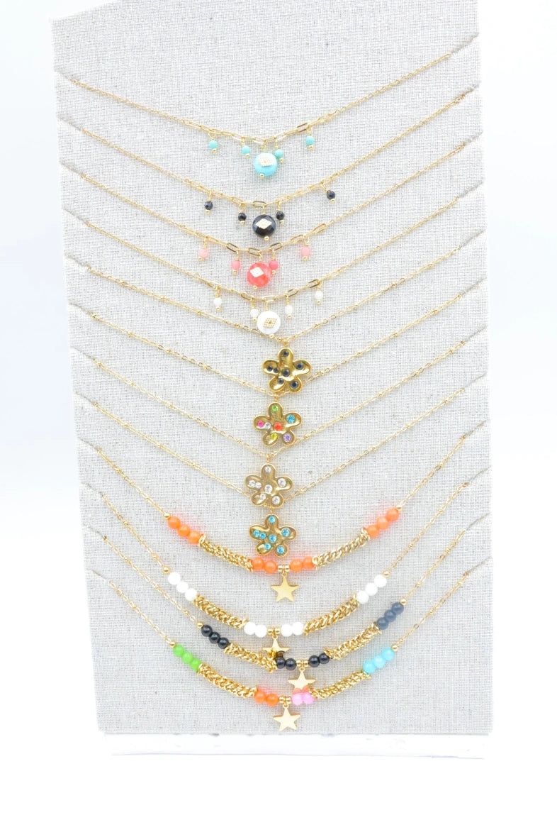 Lot de 12 colliers en acier inoxydable avec présentoir - MULTICOLORE