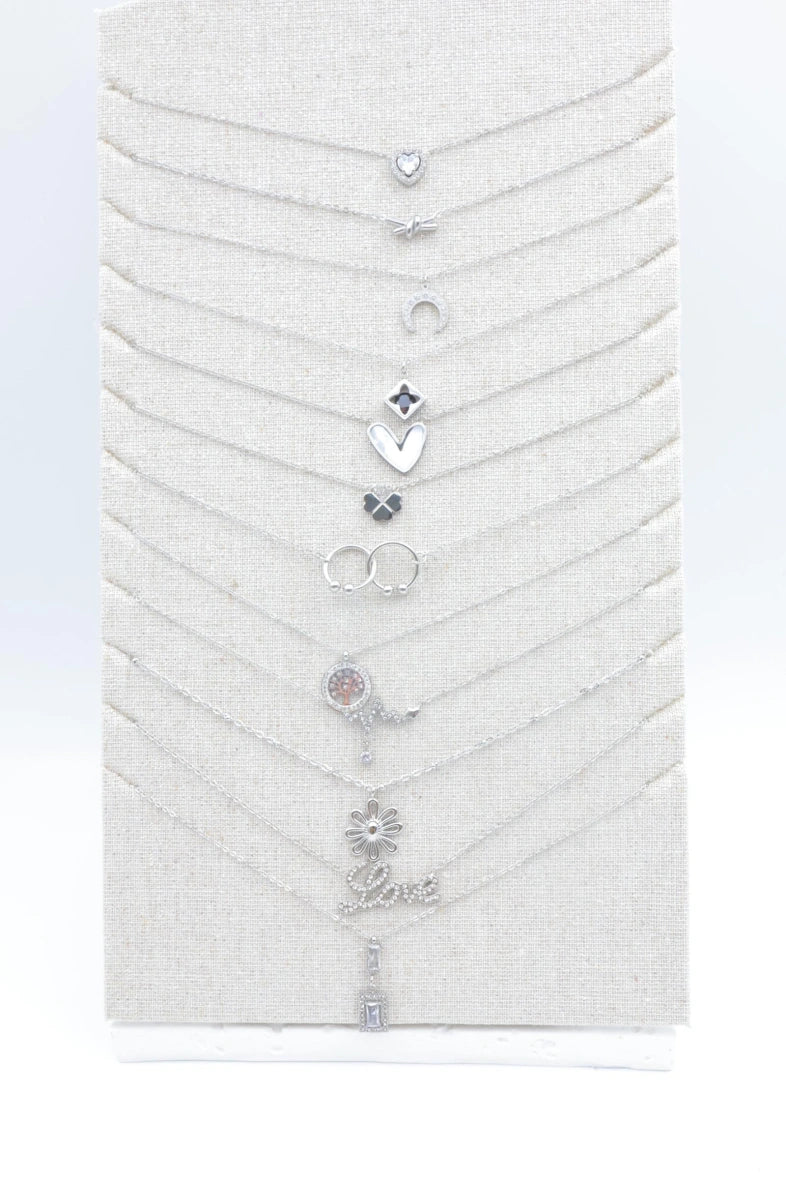 Lot de 12 colliers en acier inoxydable avec présentoir - ARGENT