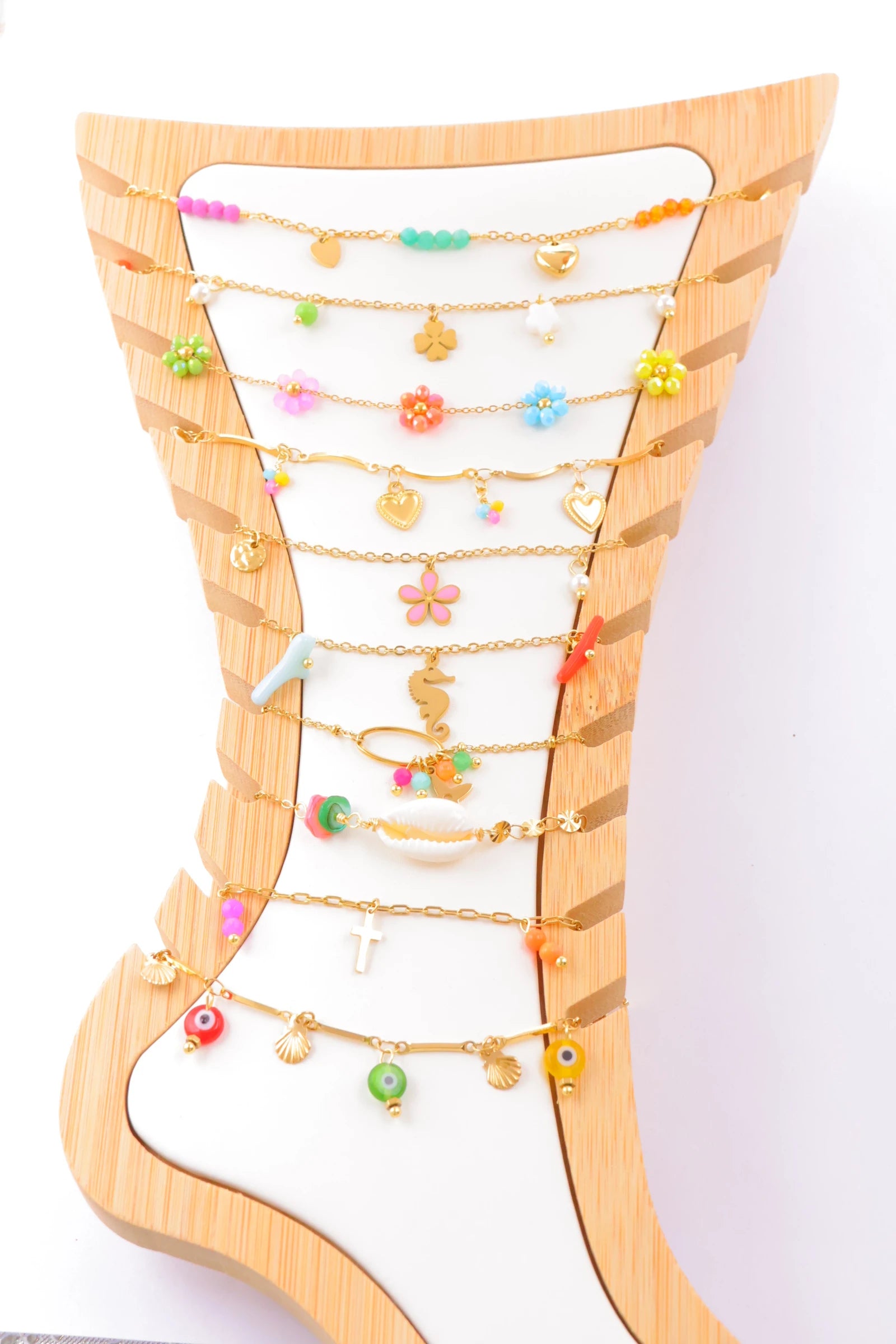 Lot de 10 chaînes de cheville en acier inoxydable avec présentoir - MULTICOLORE