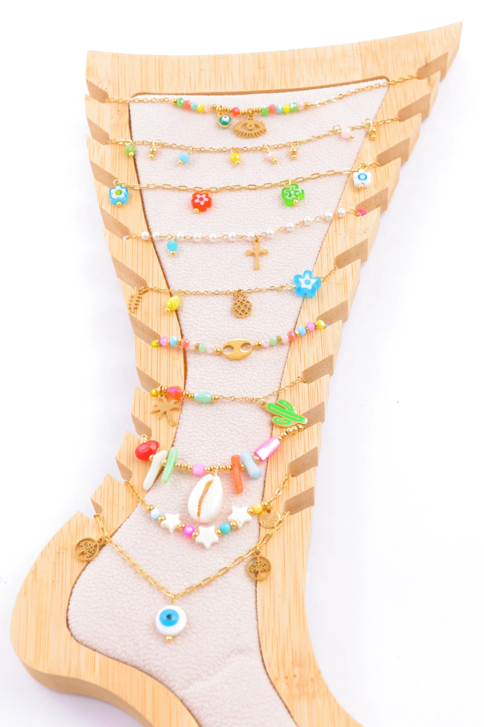 Lot de 10 chaînes de cheville en acier inoxydable avec présentoir - MULTICOLORE