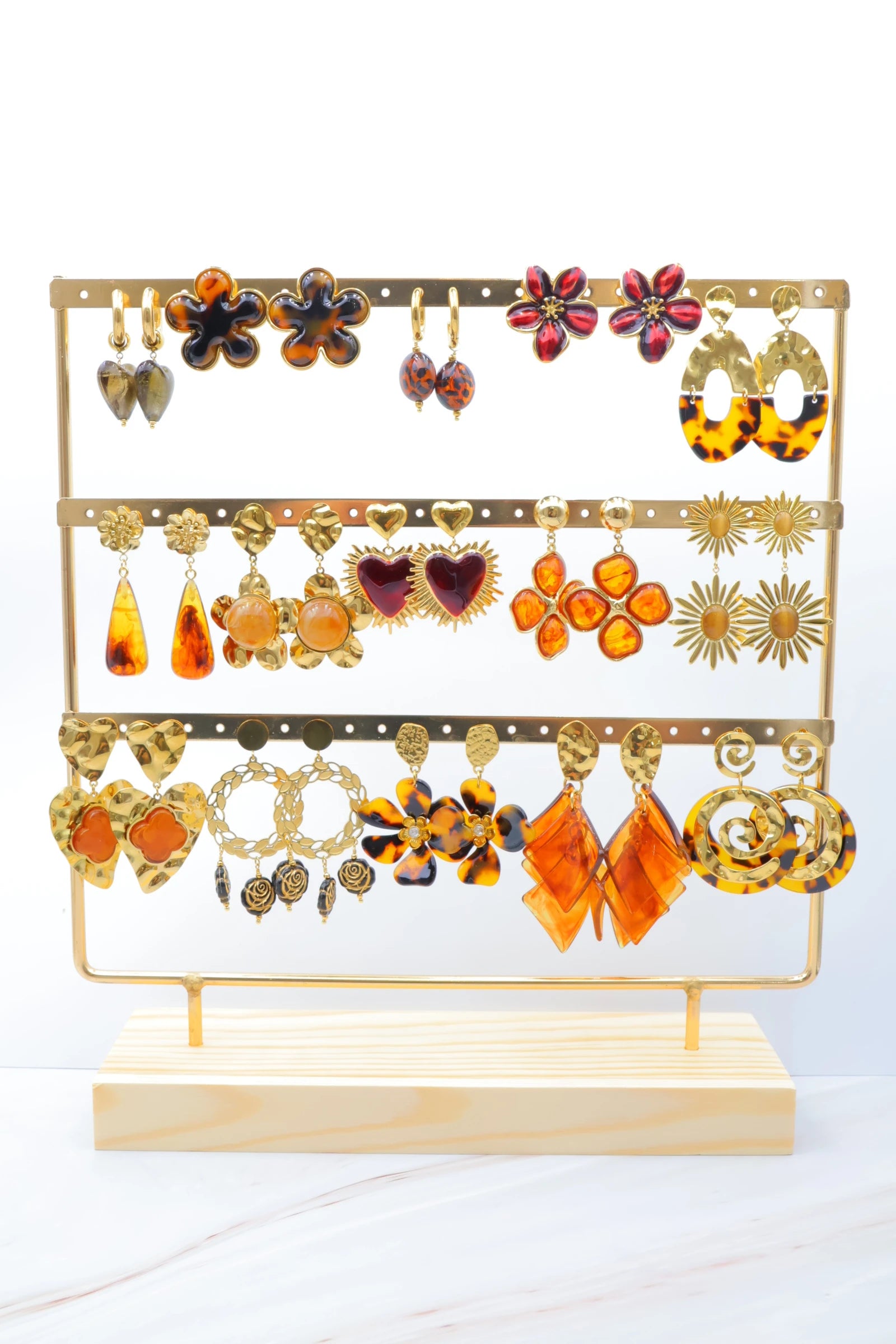 Lot de 15 paires de boucles d'oreilles avec présentoir - MARRON FONCÉ