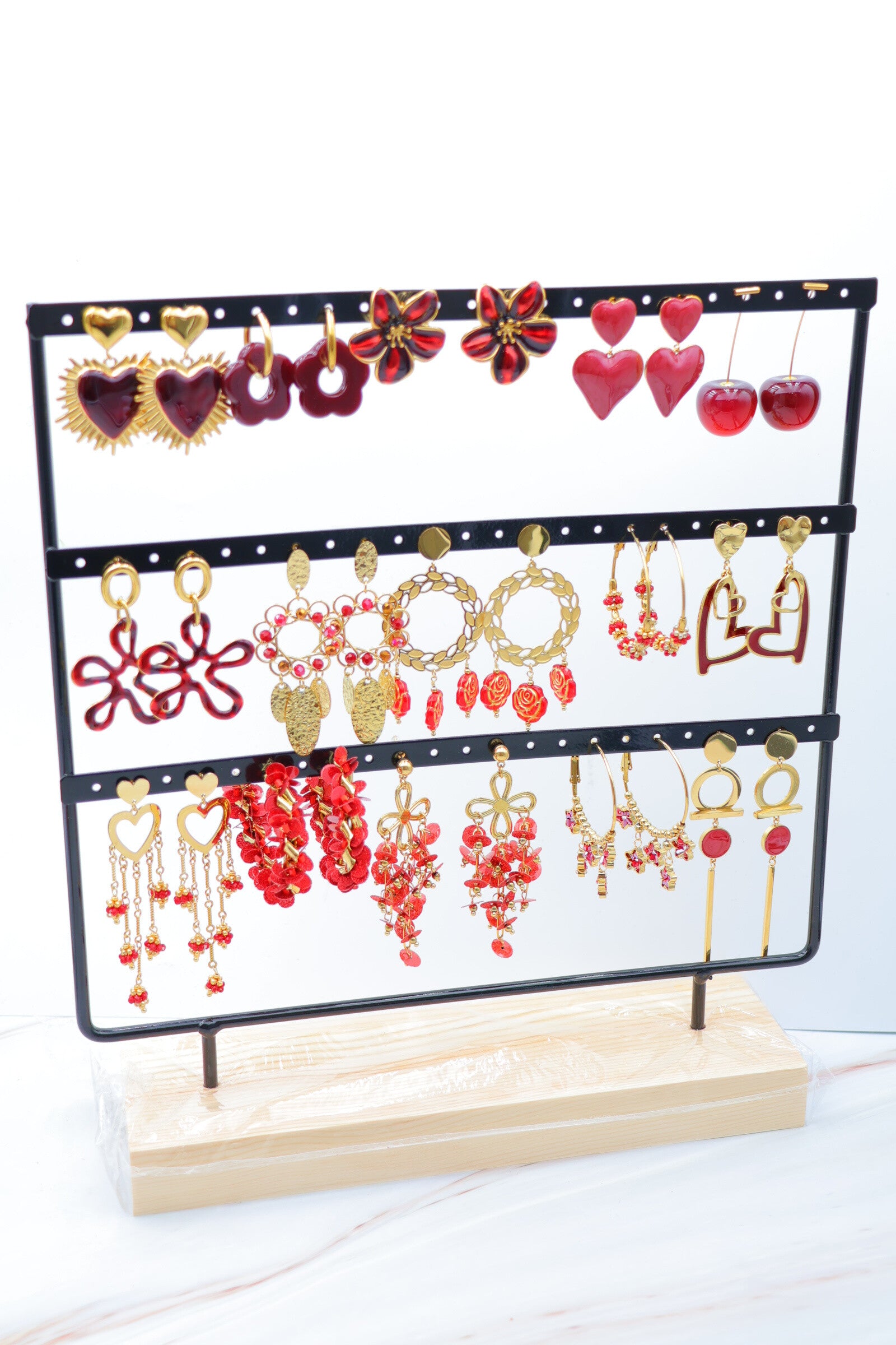 Lot de 15 paires de boucles d'oreilles avec présentoir - BOURGOGNE