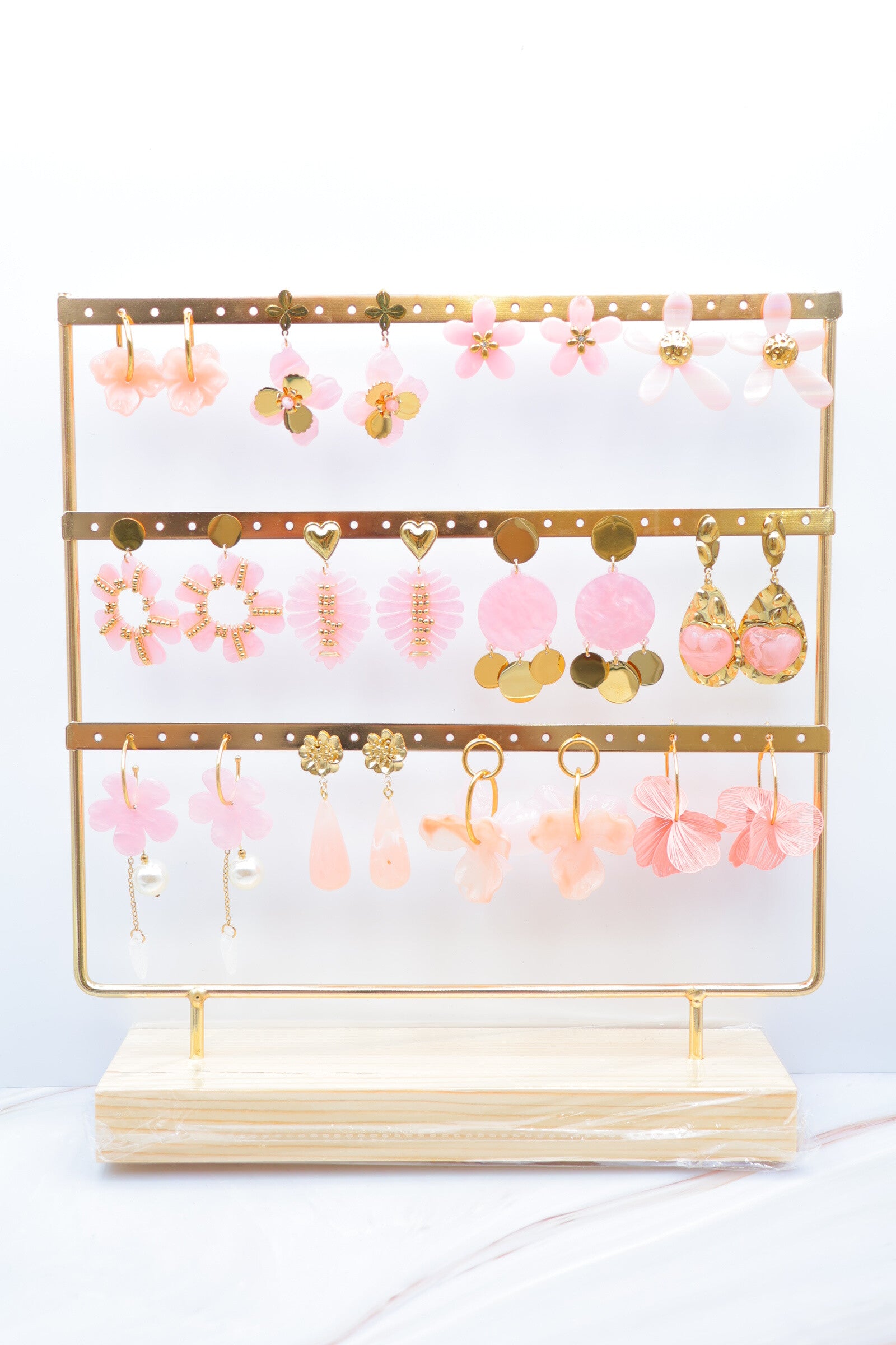 Lot de 12 paires de boucles d'oreilles avec présentoir - ROSE