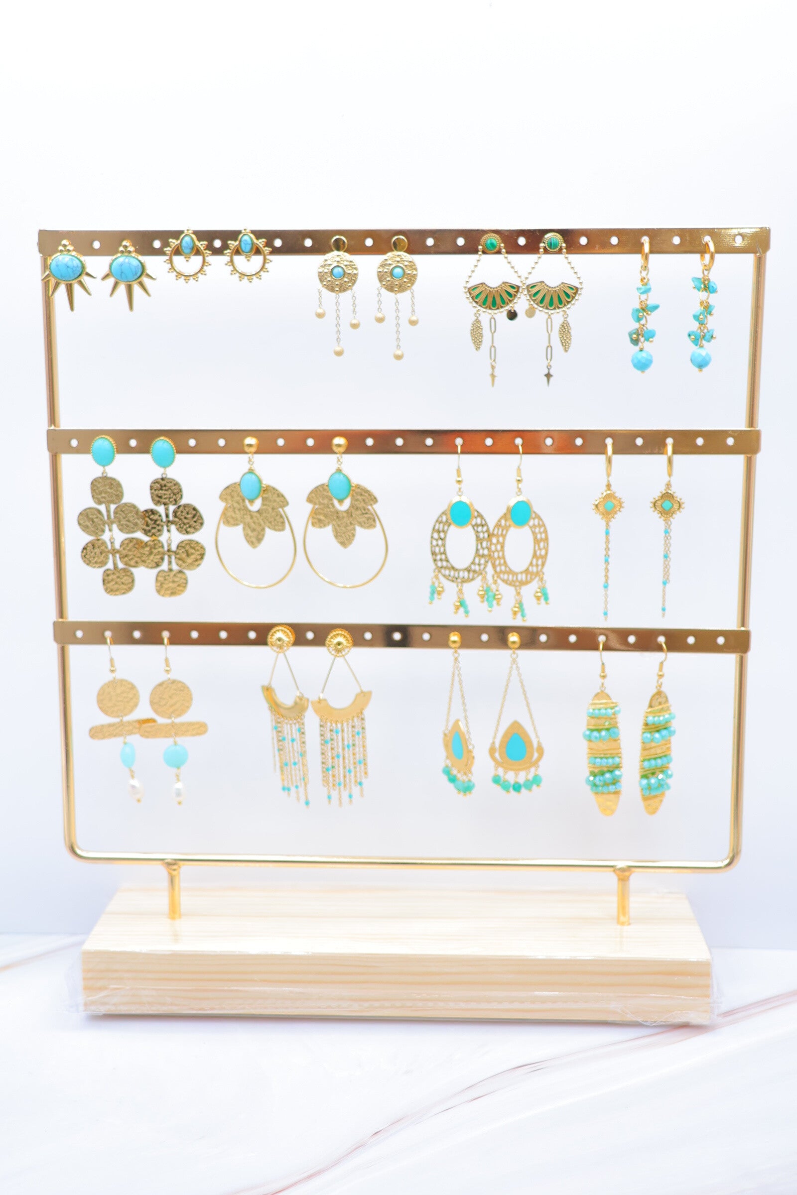 Lot de 13 paires de boucles d'oreilles avec présentoir - BLEU