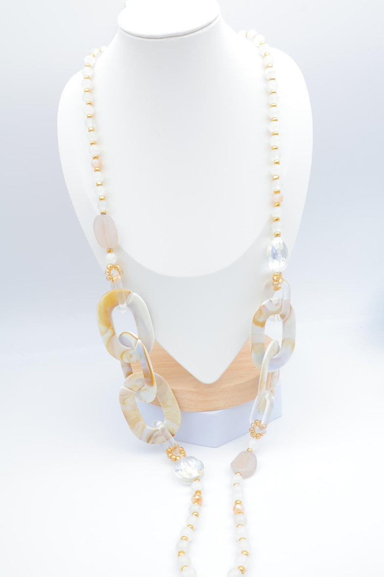 Collier sautoir en acier inoxydable - BLANC
