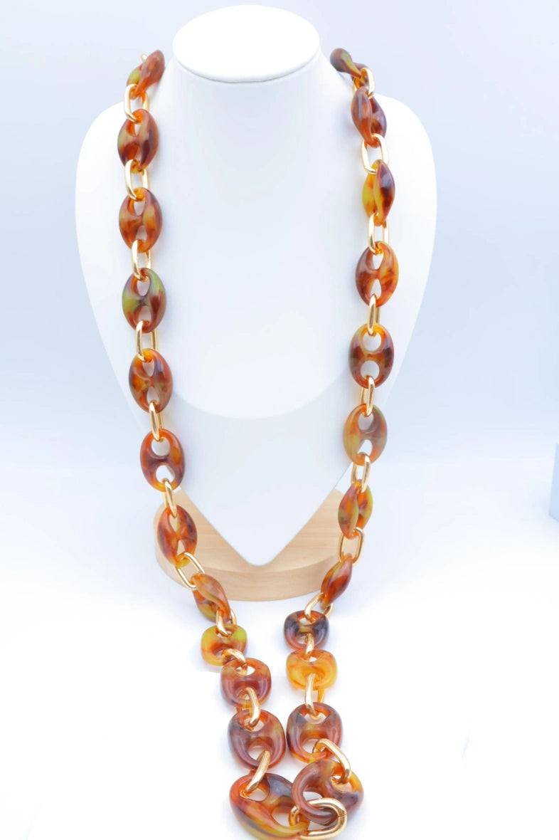 Collier sautoir en acier inoxydable - MARRON FONCÉ