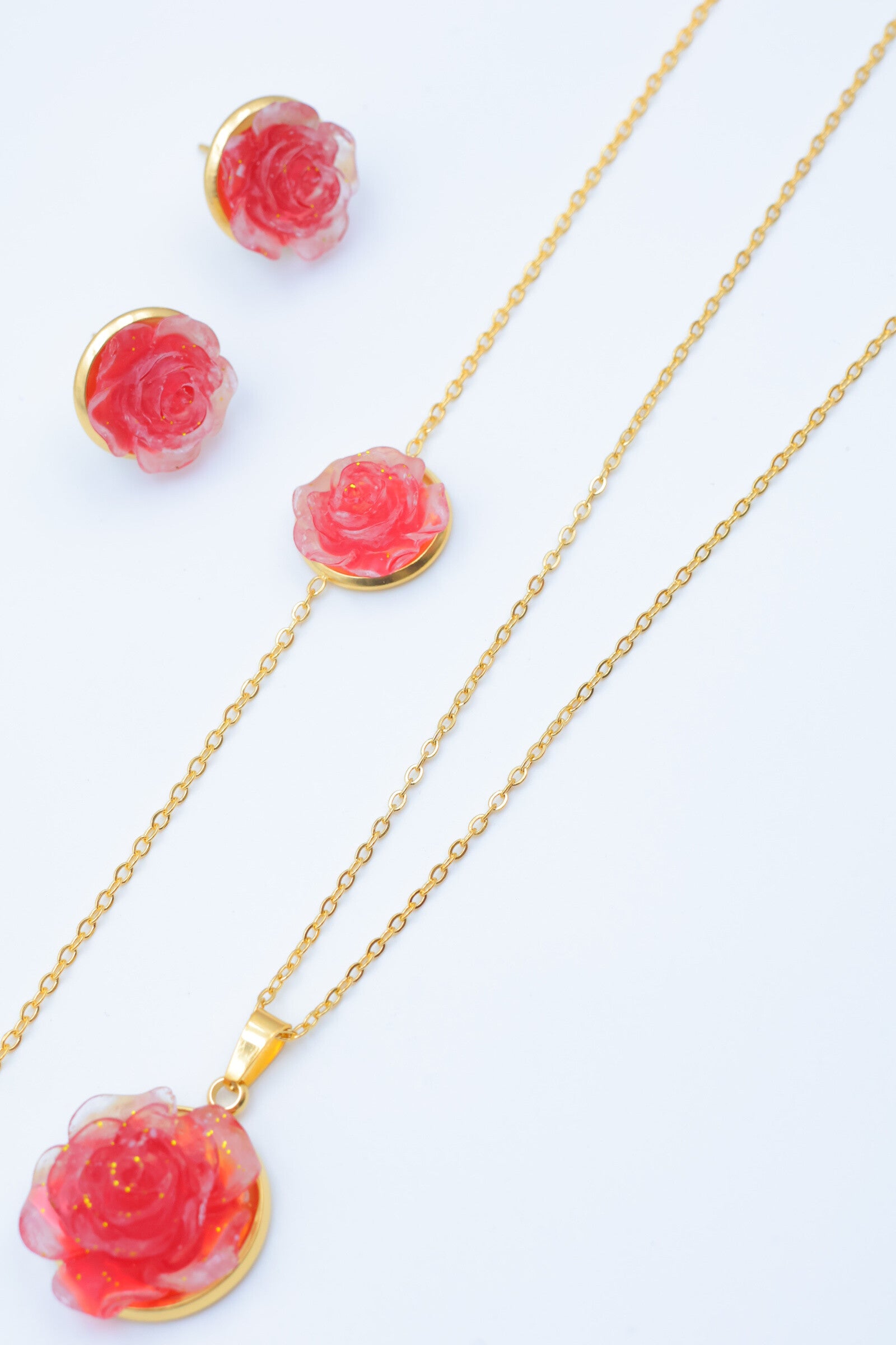 Parure de bijoux en acier inoxydable - ROUGE